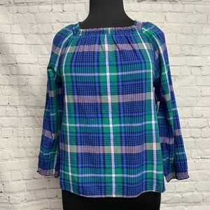 Old Navy plaid square neck gauze top
